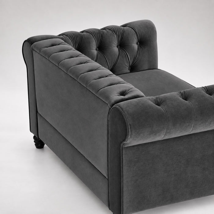 Chesterfield Velvet Fabric 2 Seater Sofa, Grey Velvet