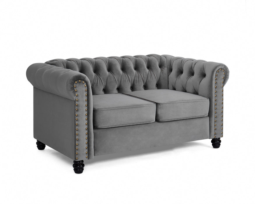 Chesterfield Velvet Fabric 2+3 Seater Sofa Set, Grey