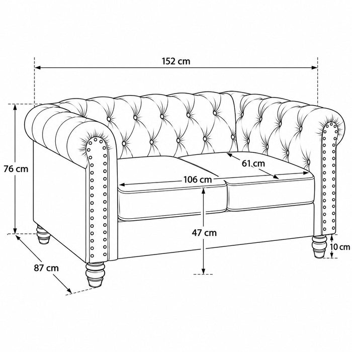Chesterfield Velvet Fabric 2+3 Seater Sofa Set, Cream Velvet