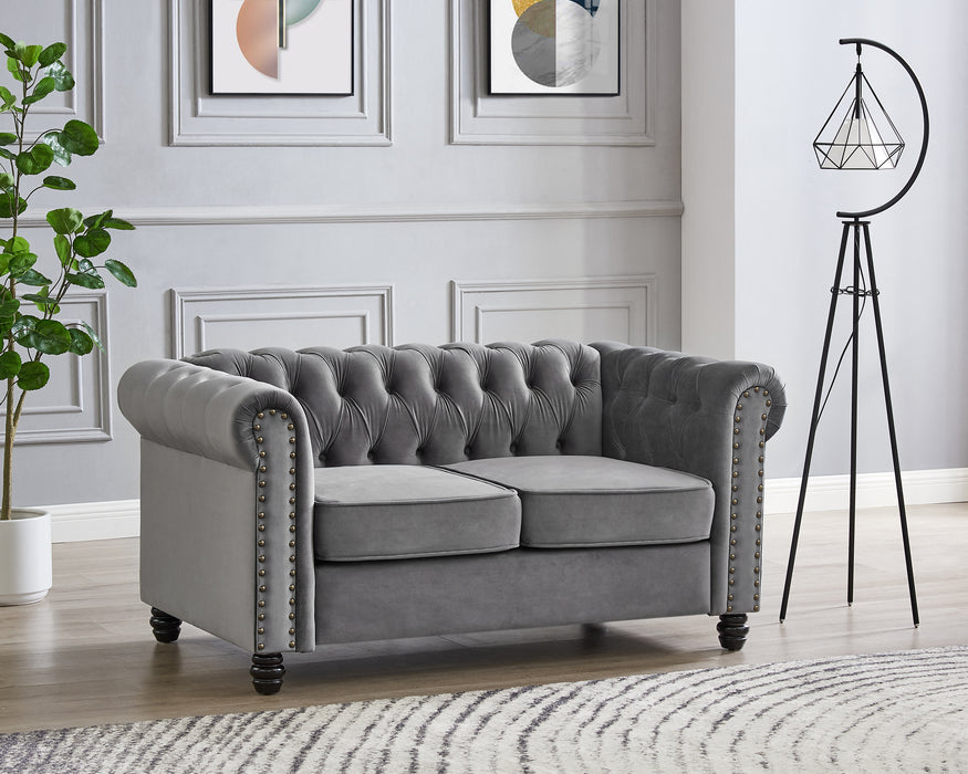 Chesterfield Velvet Fabric 2+3 Seater Sofa Set, Grey