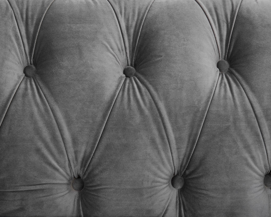 Chesterfield Velvet Fabric 3 Seater Sofa, Grey