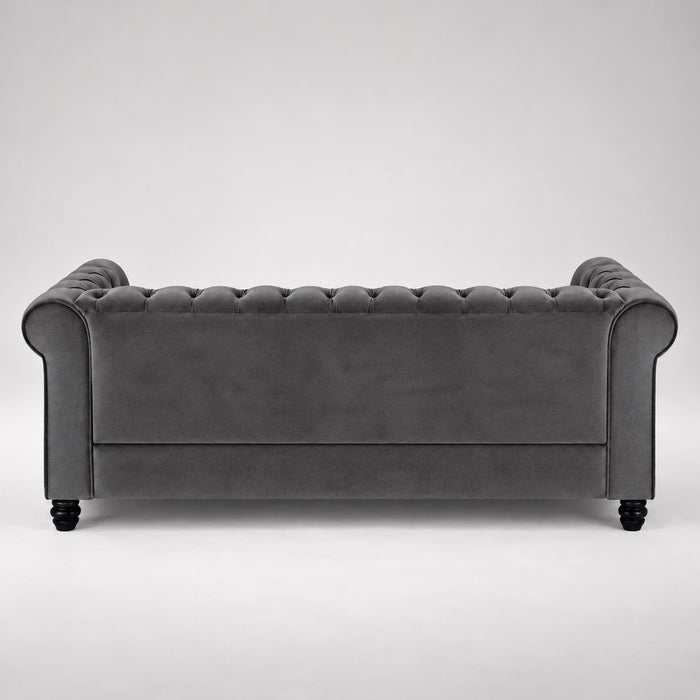 Chesterfield Velvet Fabric 3 Seater Sofa, Grey