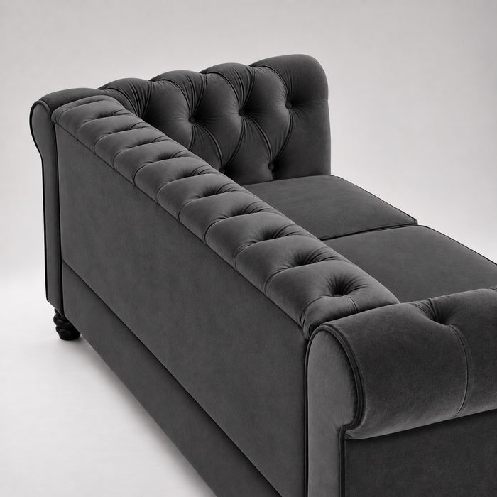 Chesterfield Velvet Fabric 3 Seater Sofa, Grey