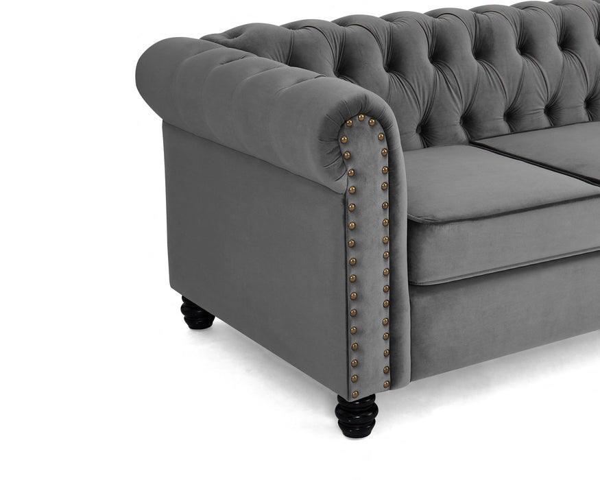 Chesterfield Velvet Fabric 3 Seater Sofa, Grey