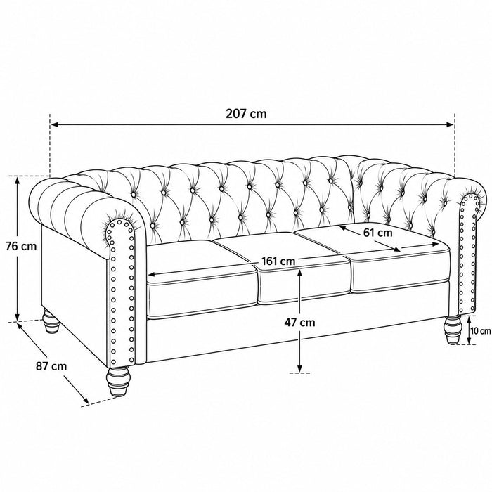 Chesterfield Velvet Fabric 2+3 Seater Sofa Set, Cream Velvet