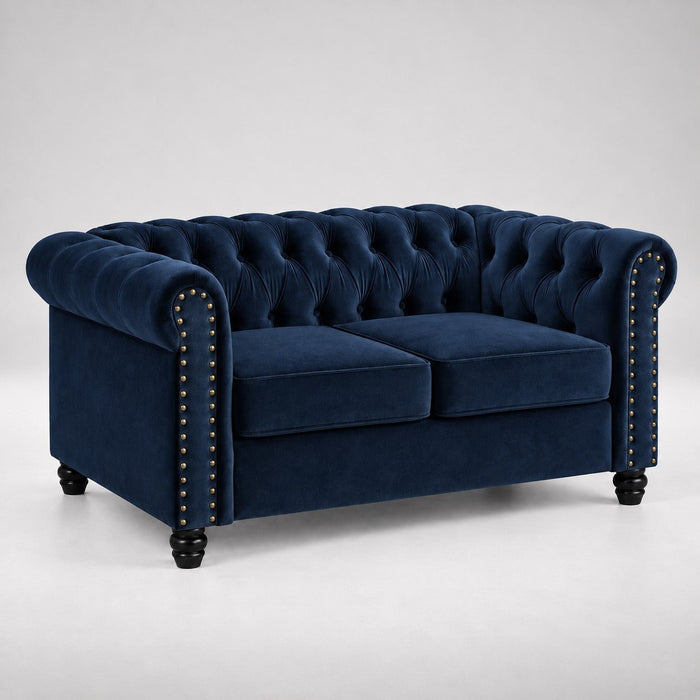 Chesterfield Velvet Fabric 2+3 Seater Sofa Set, Blue Velvet
