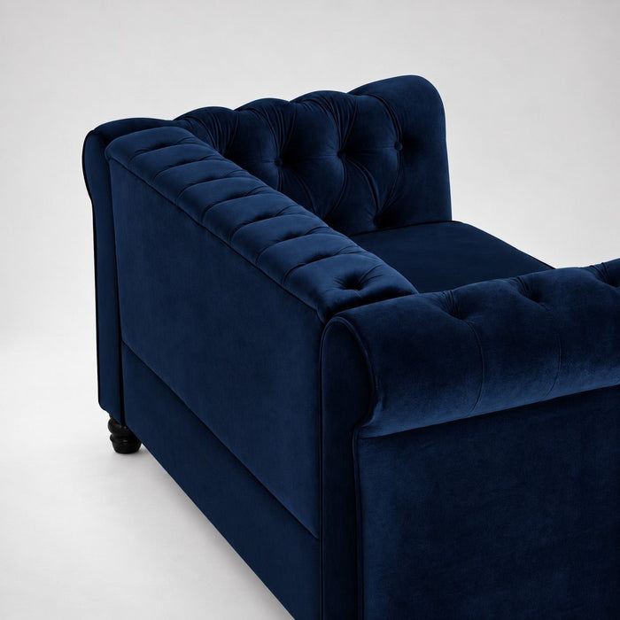 Chesterfield Velvet Fabric 2 Seater Sofa, Blue