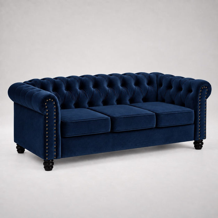 Chesterfield Velvet Fabric 2+3 Seater Sofa Set, Blue Velvet