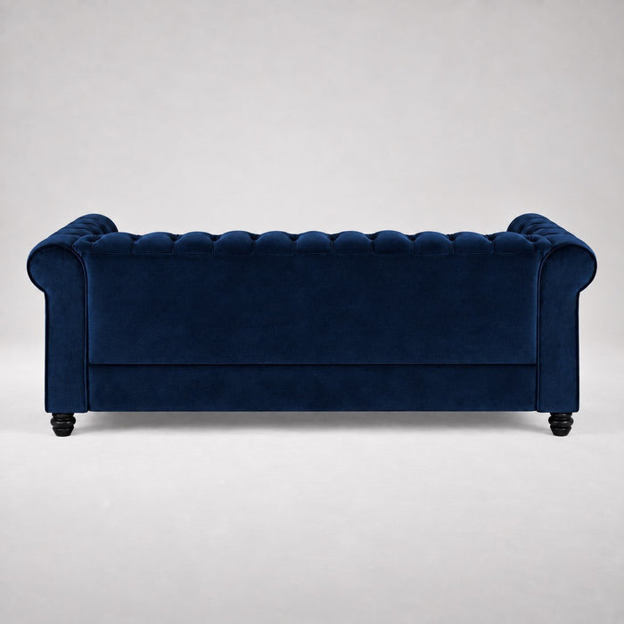 Chesterfield Velvet Fabric 3 Seater Sofa, Blue Velvet