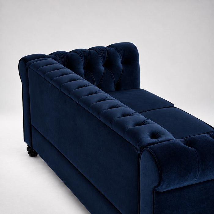Chesterfield Velvet Fabric 3 Seater Sofa, Blue Velvet