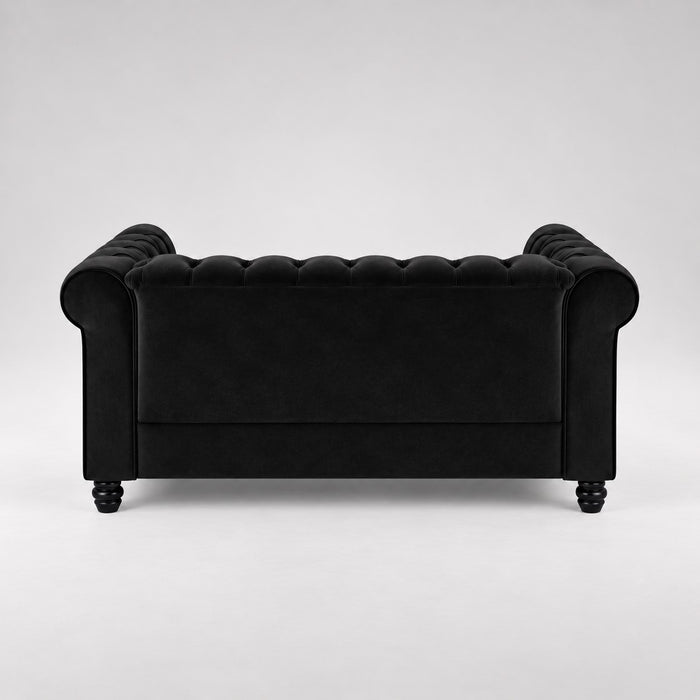 Chesterfield Velvet Fabric 2 Seater Sofa, Black Velvet