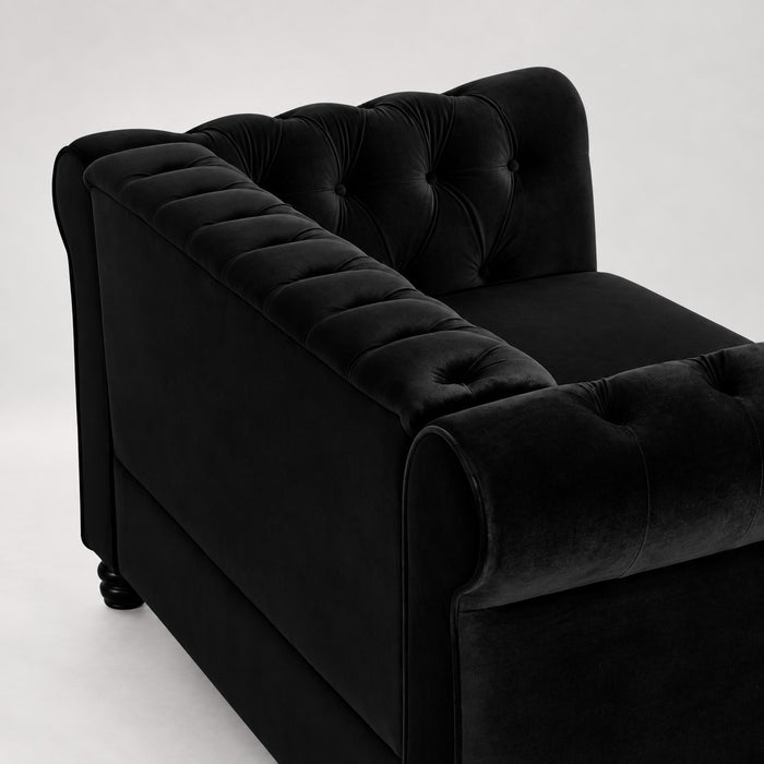 Chesterfield Velvet Fabric 2 Seater Sofa, Black Velvet