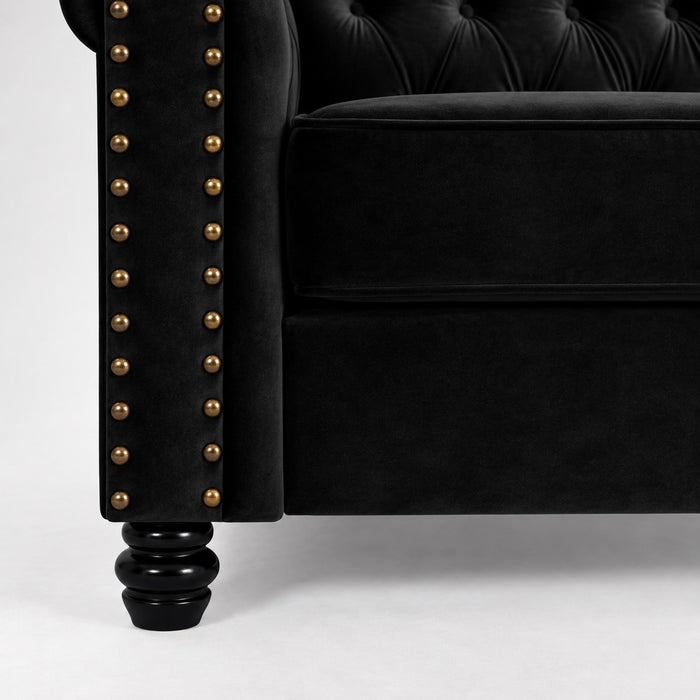 Chesterfield Velvet Fabric 2+3 Seater Sofa Set, Black Velvet