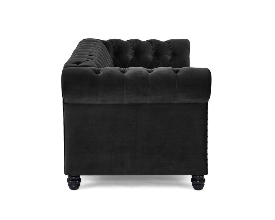 Chesterfield Velvet Fabric 2 Seater Sofa, Black