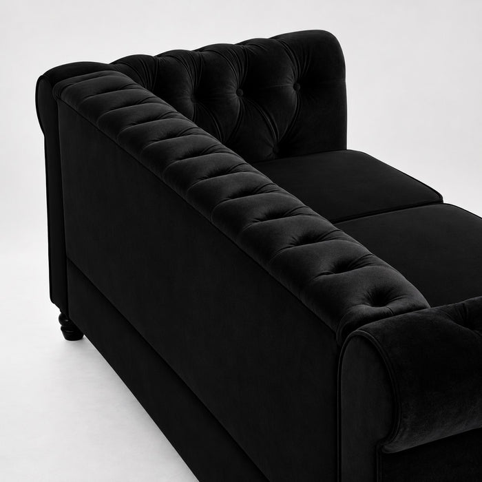 Chesterfield Velvet Fabric 3 Seater Sofa, Black Velvet