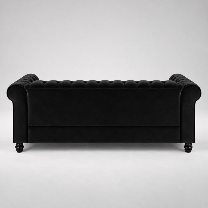 Chesterfield Velvet Fabric 3 Seater Sofa, Black Velvet