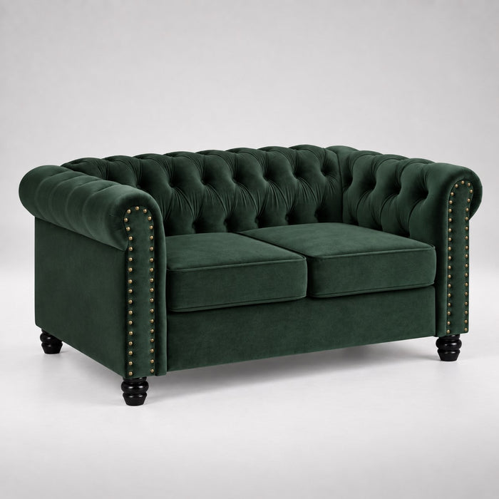 Chesterfield Velvet Fabric 2+3 Seater Sofa Set, Green Velvet