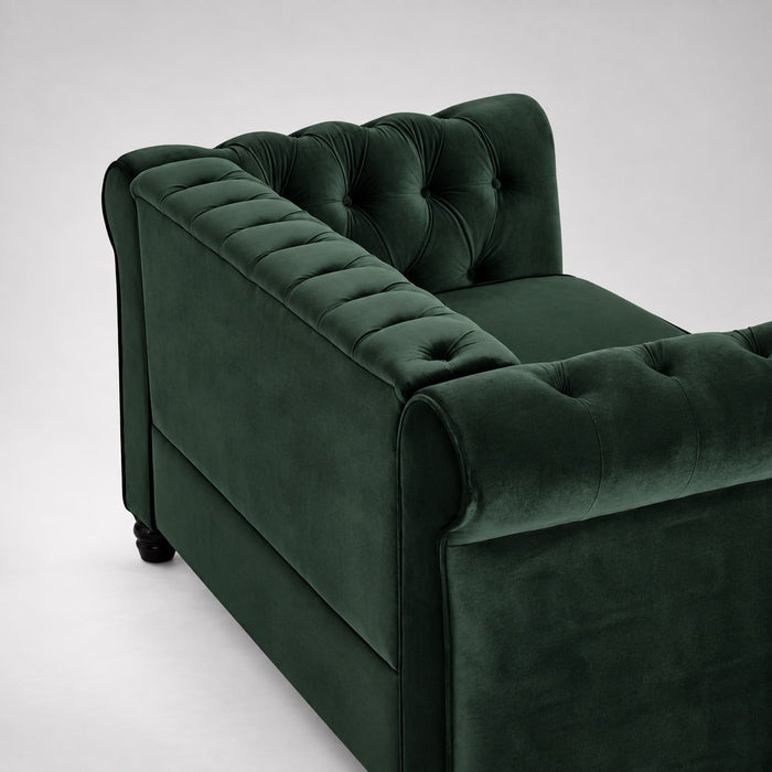 Chesterfield Velvet Fabric 2 Seater Sofa, Green
