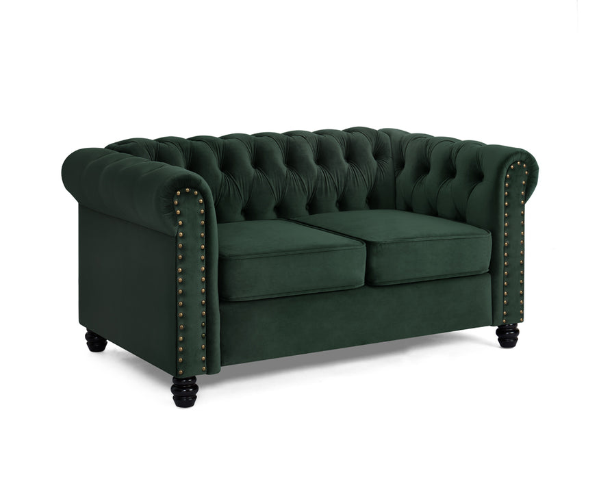 Chesterfield Velvet Fabric 2 Seater Sofa, Green
