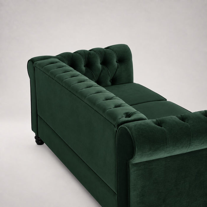Chesterfield Velvet Fabric 3 Seater Sofa, Green