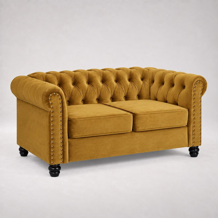 Chesterfield Velvet Fabric 2+3 Seater Sofa Set, Gold Velvet