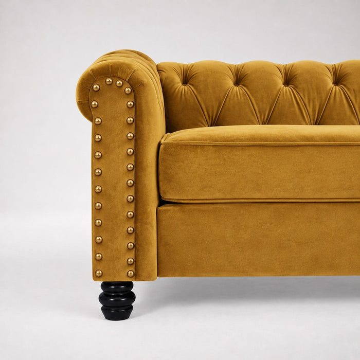 Chesterfield Velvet Fabric 3 Seater Sofa, Gold