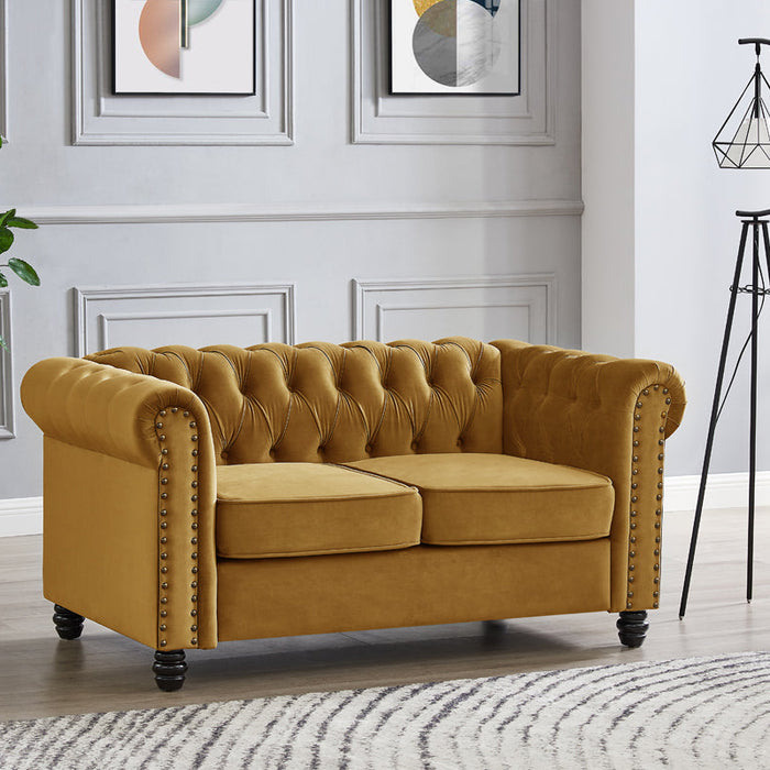 Chesterfield Velvet Fabric 2 Seater Sofa, Gold