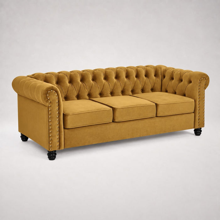 Chesterfield Velvet Fabric 2+3 Seater Sofa Set, Gold Velvet