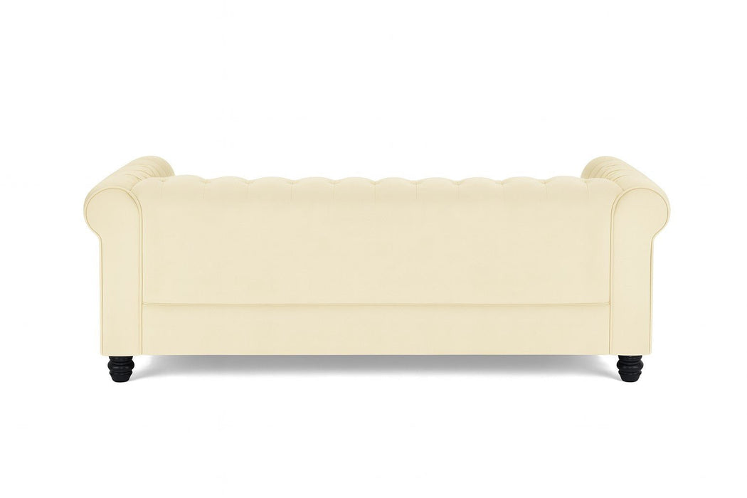 Chesterfield Velvet Fabric 3 Seater Sofa, Cream Velvet