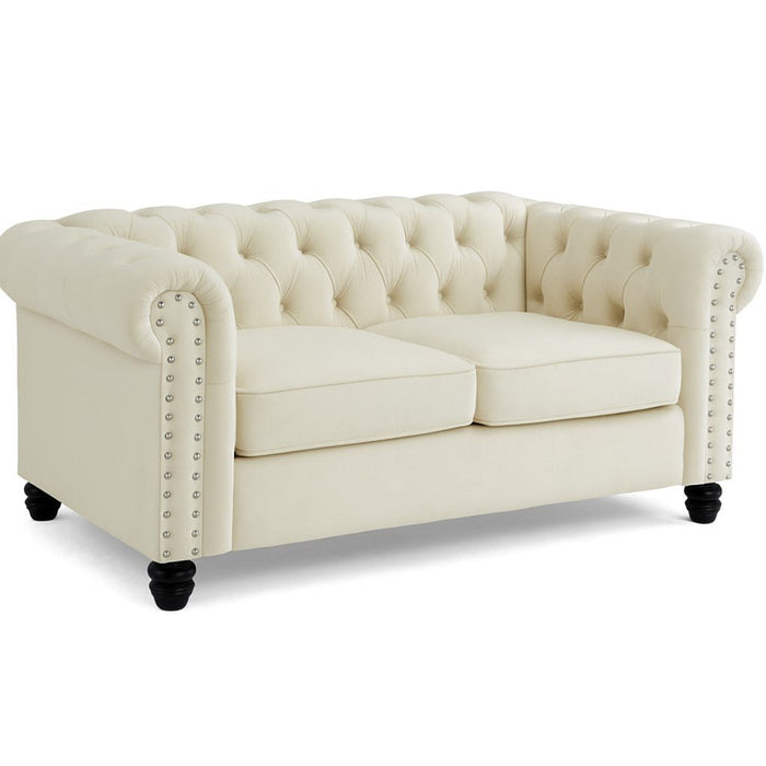 Chesterfield Velvet Fabric 2 Seater Sofa, Cream Velvet