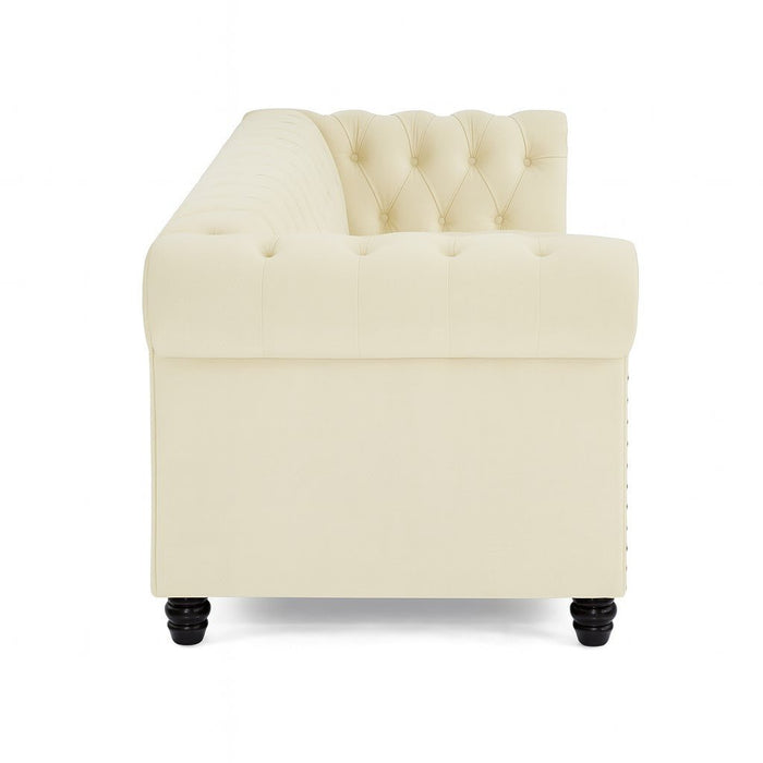 Chesterfield Velvet Fabric 2 Seater Sofa, Cream Velvet