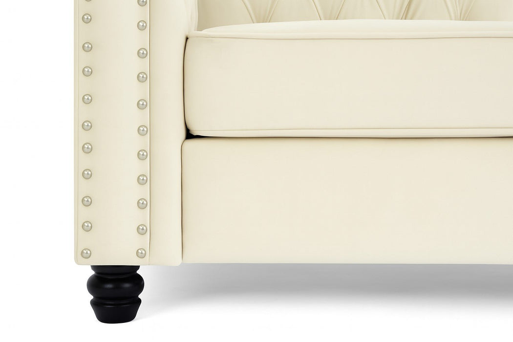 Chesterfield Velvet Fabric 2+3 Seater Sofa Set, Cream Velvet