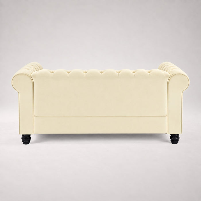 Chesterfield Velvet Fabric 2 Seater Sofa, Cream Velvet