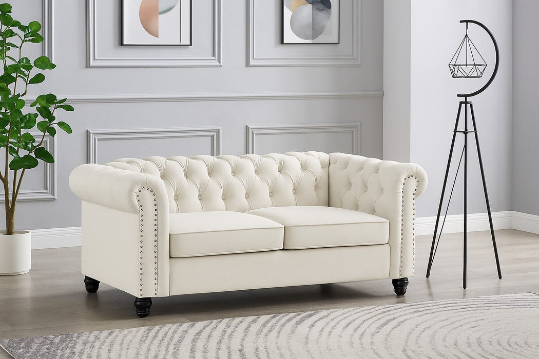 Chesterfield Velvet Fabric 2 Seater Sofa, Cream Velvet