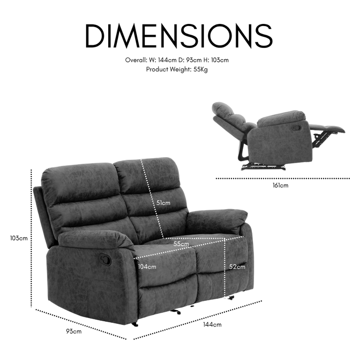 Maxwell Sofa Suite 2 Seater Manual Recliner Air Leather Padded, Brown