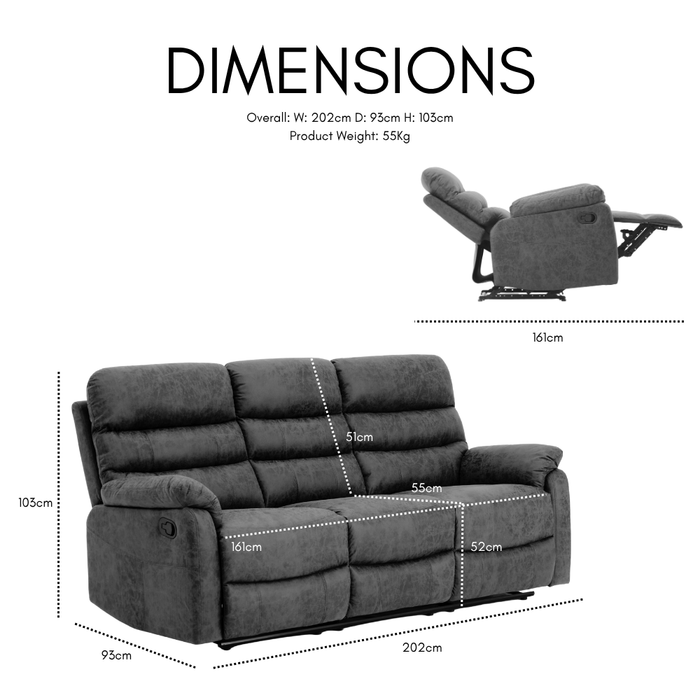 Maxwell 2+3 Seater Manual Recliner, Grey Air Leather