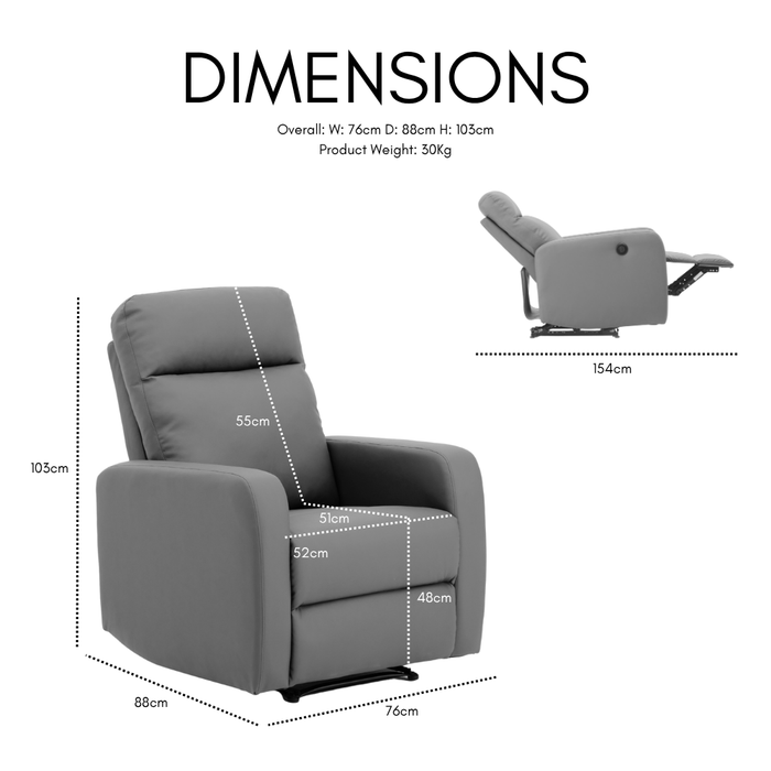 Mitchell Sofa Set Armchair Electric Recliner Grey PU Faux Leather Sofa