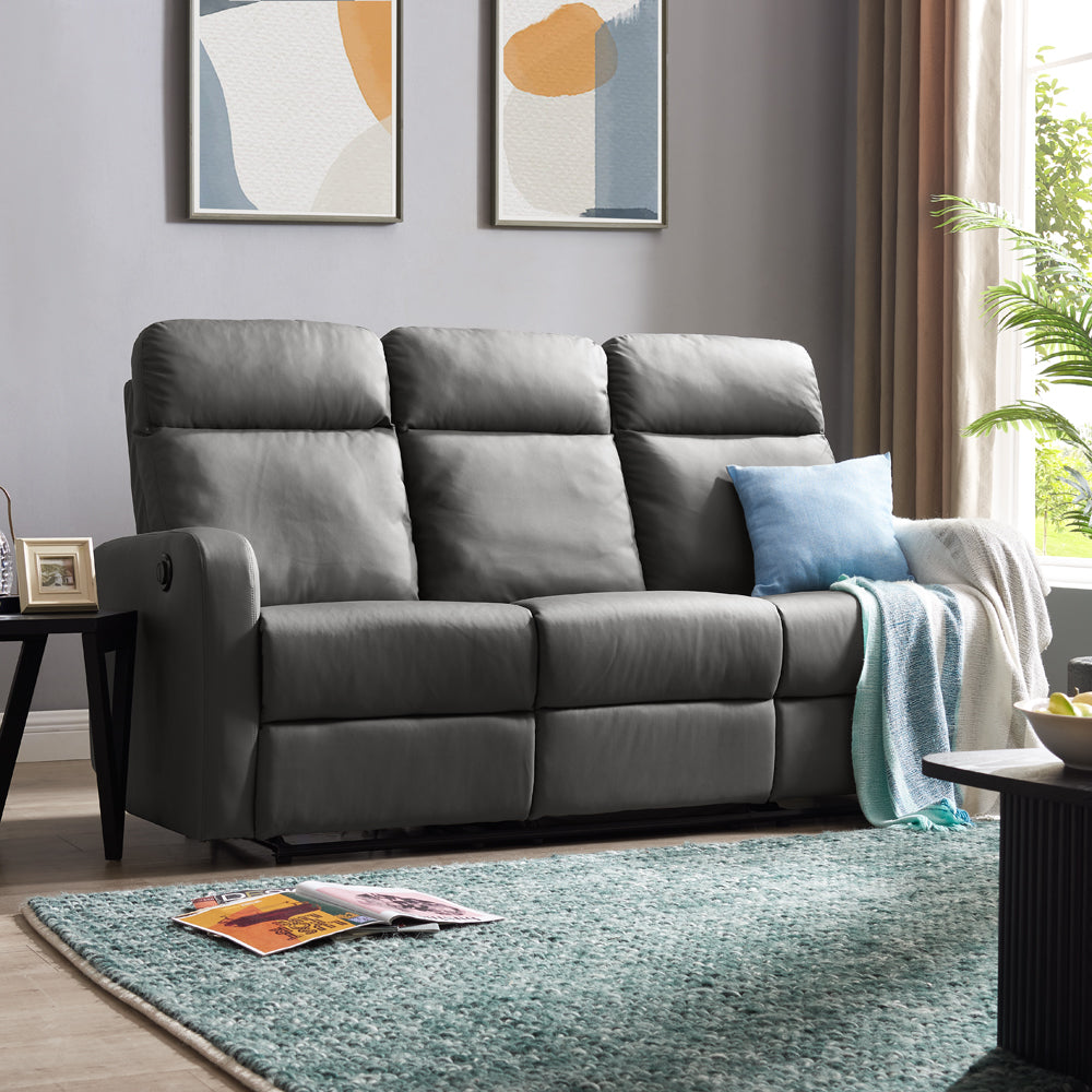 Mitchel 3-Seater Recliner - Grey Faux Leather | Home Detail