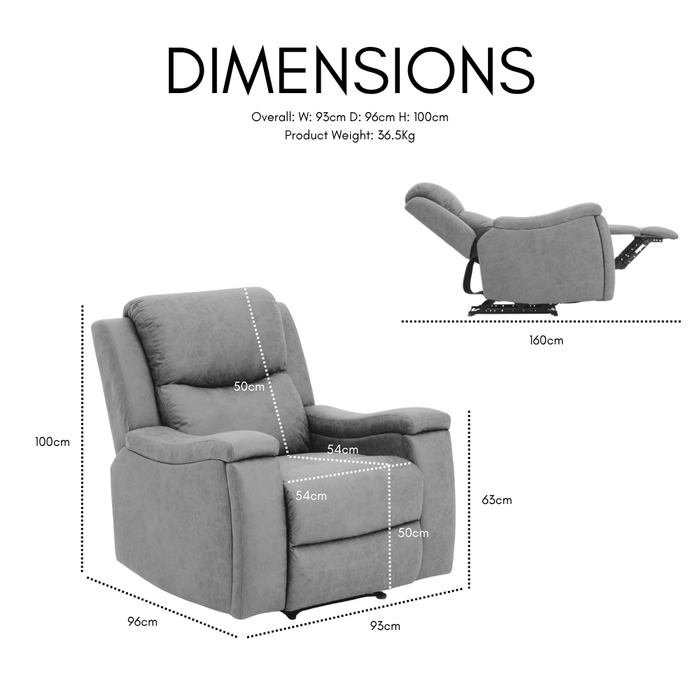Collins Sofa Suite Armchair Manual Recliner With Armrest Cupholders Grey Air Leather