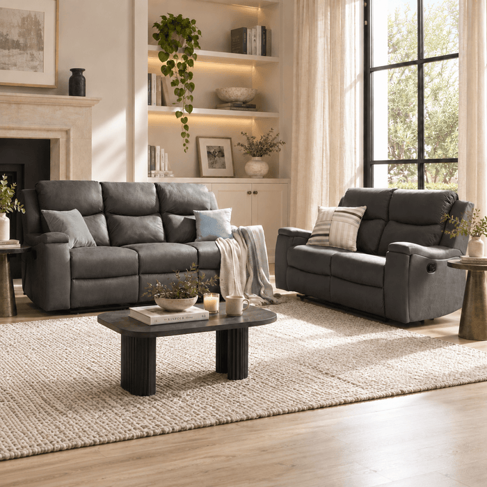 Collins 2+3 Sofa Set Manual Recliner with Armrest Cupholders, Grey Air Leather