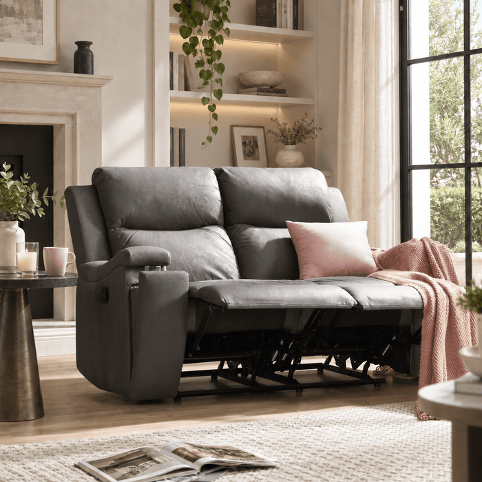 Collins 2+3 Sofa Set Manual Recliner with Armrest Cupholders, Grey Air Leather
