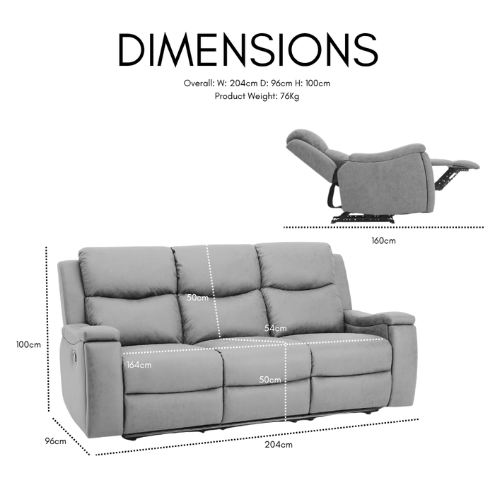 Collins Sofa Suite 3 Seater Manual Recliner With Armrest Cupholders, Grey Air Leather