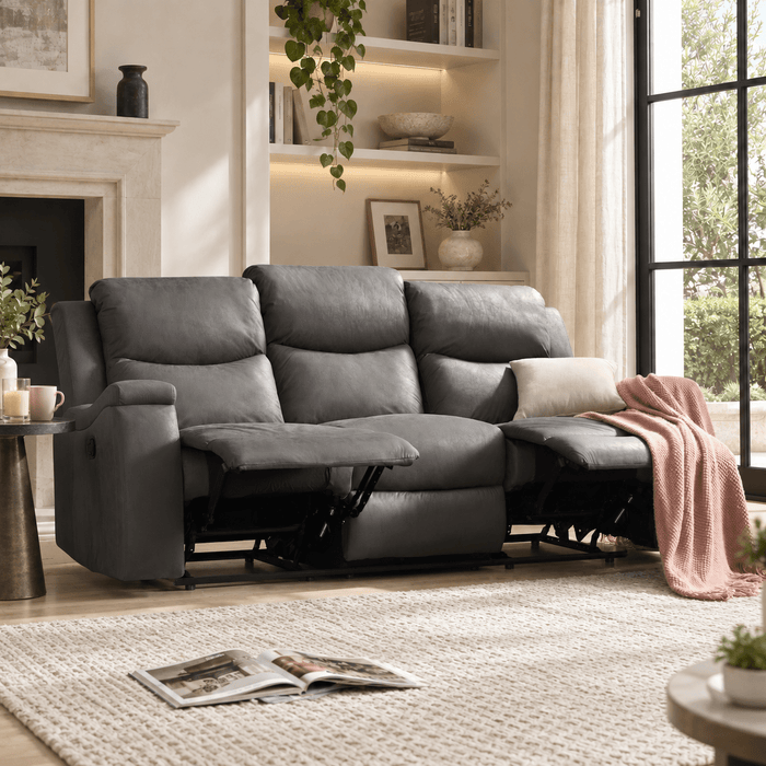 Collins 2+3 Sofa Set Manual Recliner with Armrest Cupholders, Grey Air Leather