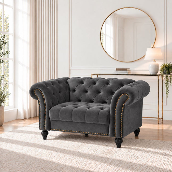 Mayfair Velvet Fabric 1.5 Seater Sofa, Grey Velvet