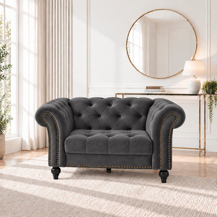 Mayfair Velvet Fabric 1.5 Seater Sofa, Grey Velvet