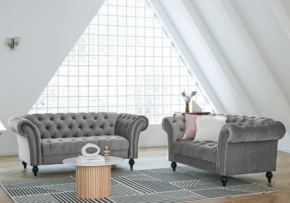 Mayfair Velvet Fabric 2+3 Seater Sofa Set, Grey Velvet