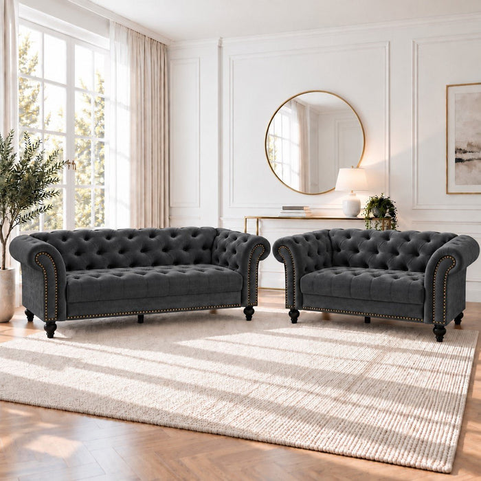 Mayfair Velvet Fabric 2+3 Seater Sofa Set, Grey Velvet