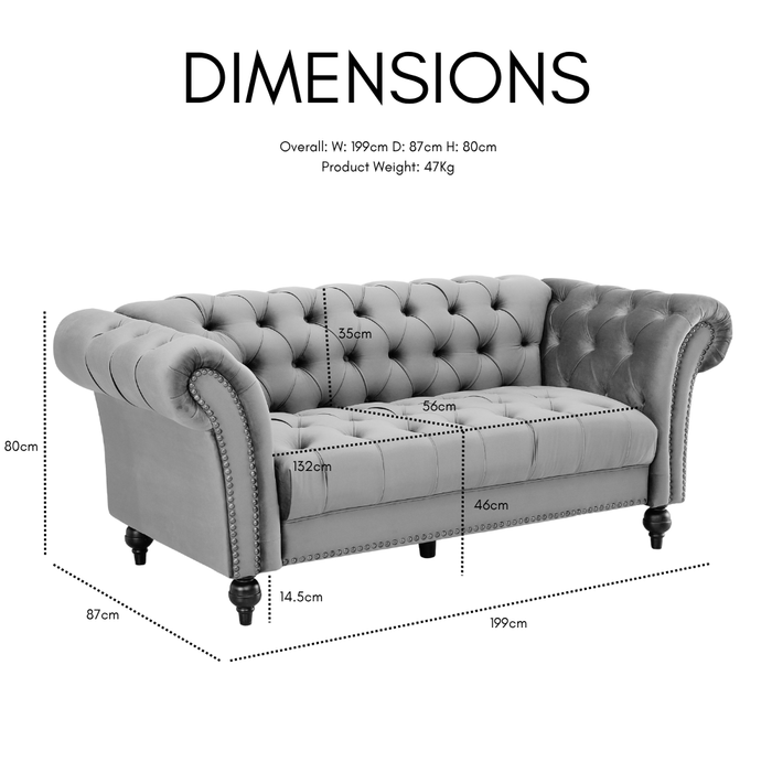 Mayfair Velvet Fabric 3 Seater Sofa, Midnight Blue