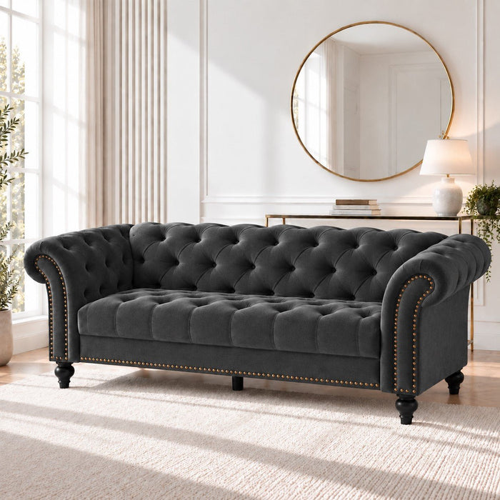 Mayfair Velvet Fabric 3 Seater Sofa, Grey