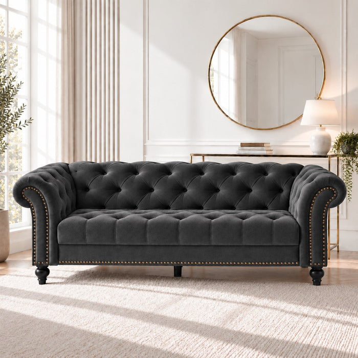 Mayfair Velvet Fabric 3 Seater Sofa, Grey